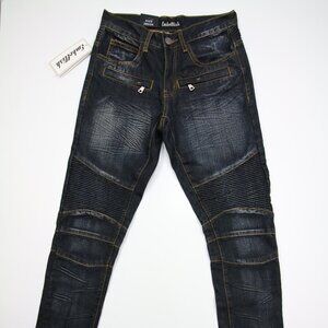 Embellish NYC Century Biker Moto Raw Indigo Raper Slim Jeans Mens 28 W/Tag$140